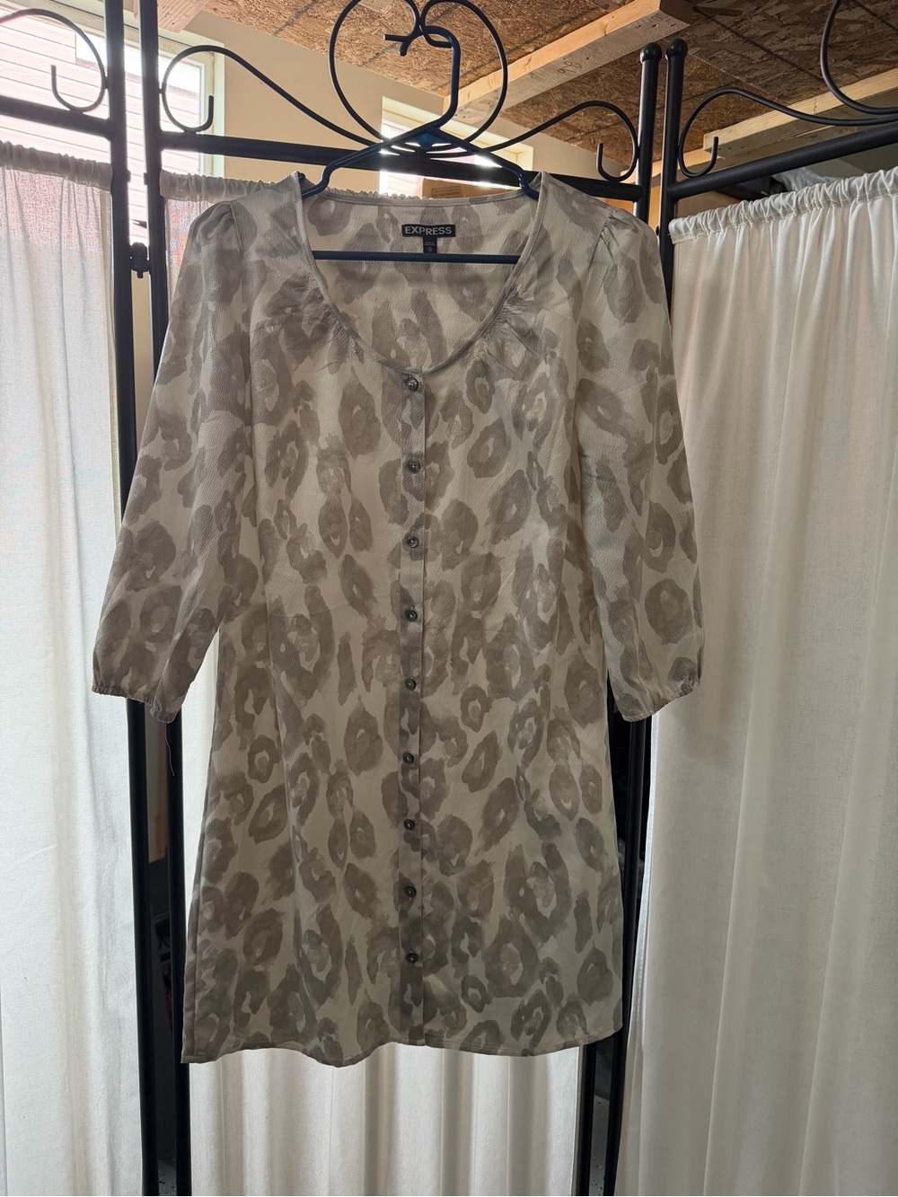 Express Beige and Taupe Animal Print Midi Dress